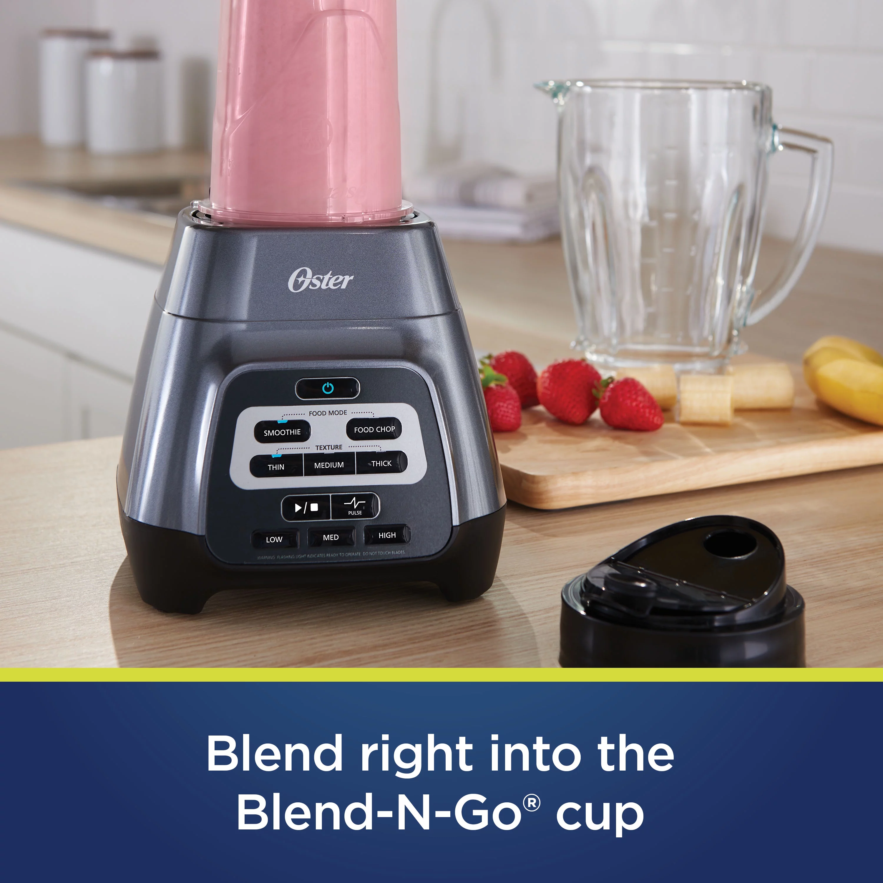 Oster Master Series Blender with Texture Select Settings, Blend-N-Go Cup and Glass Jar, Gray