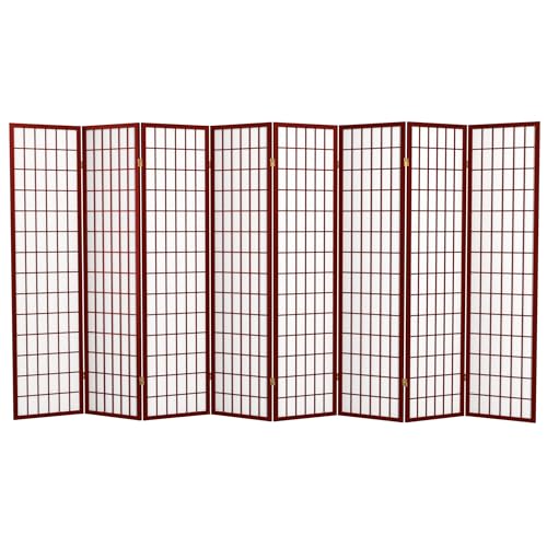 Red Lantern 6 ft. Tall Window Pane Shoji Screen-Natural-4 Panels Room Divider