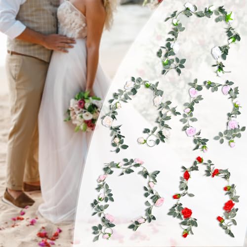 Lifelike Flower Vine Decor Easy-to-Hang Decorative Garland Artificial Eucalyptus Rose for Home Wedding Garden Realistic Faux Vines Light Pink