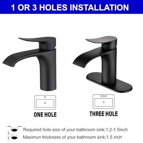 Tall Vessel Sink Faucet Bathroom Waterfall Faucet Brushed Gold Finished Single Handle Matte Black Vanity Bathroom Faucet Basin Mixer Tap with Water Supply Hose and Pop Up Sink Drain