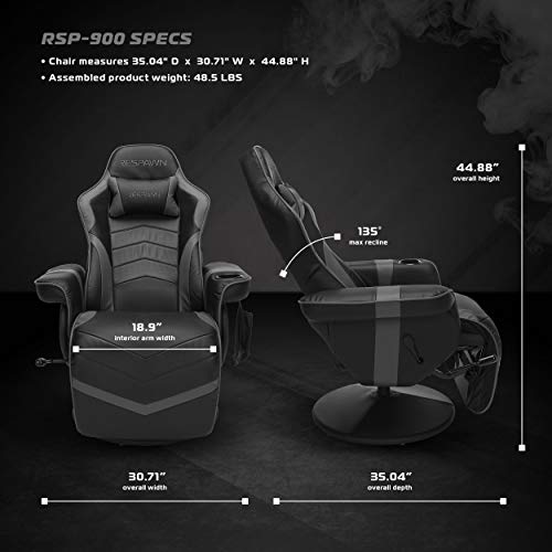 RESPAWN 900 Racing Style Gaming Recliner, Reclining Gaming Chair, in Gray RSP 900 GRY