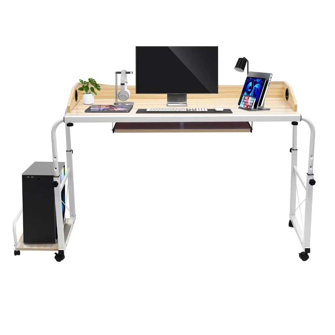 Oukaning Overbed Table Laptop Computer Cart with Wheels Rolling Desk Height Adjustable Home Office Desks