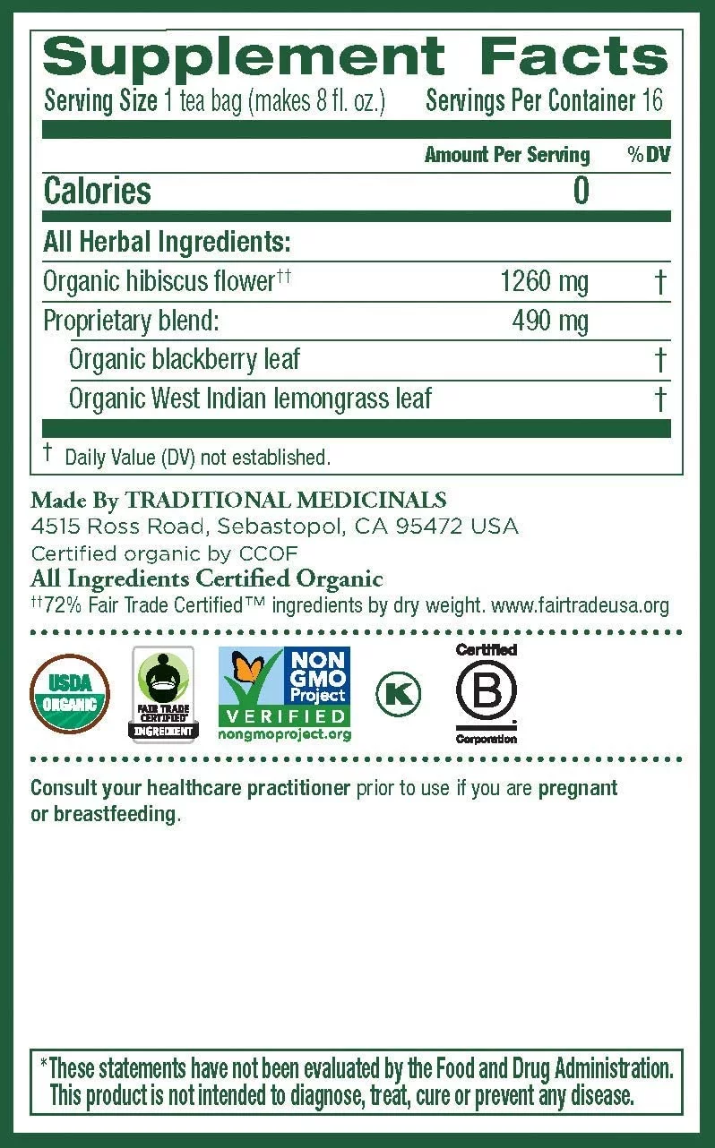 Traditional Medicinals Hibiscus Herbal Tea Organic, 16 CT (Pack - 6)