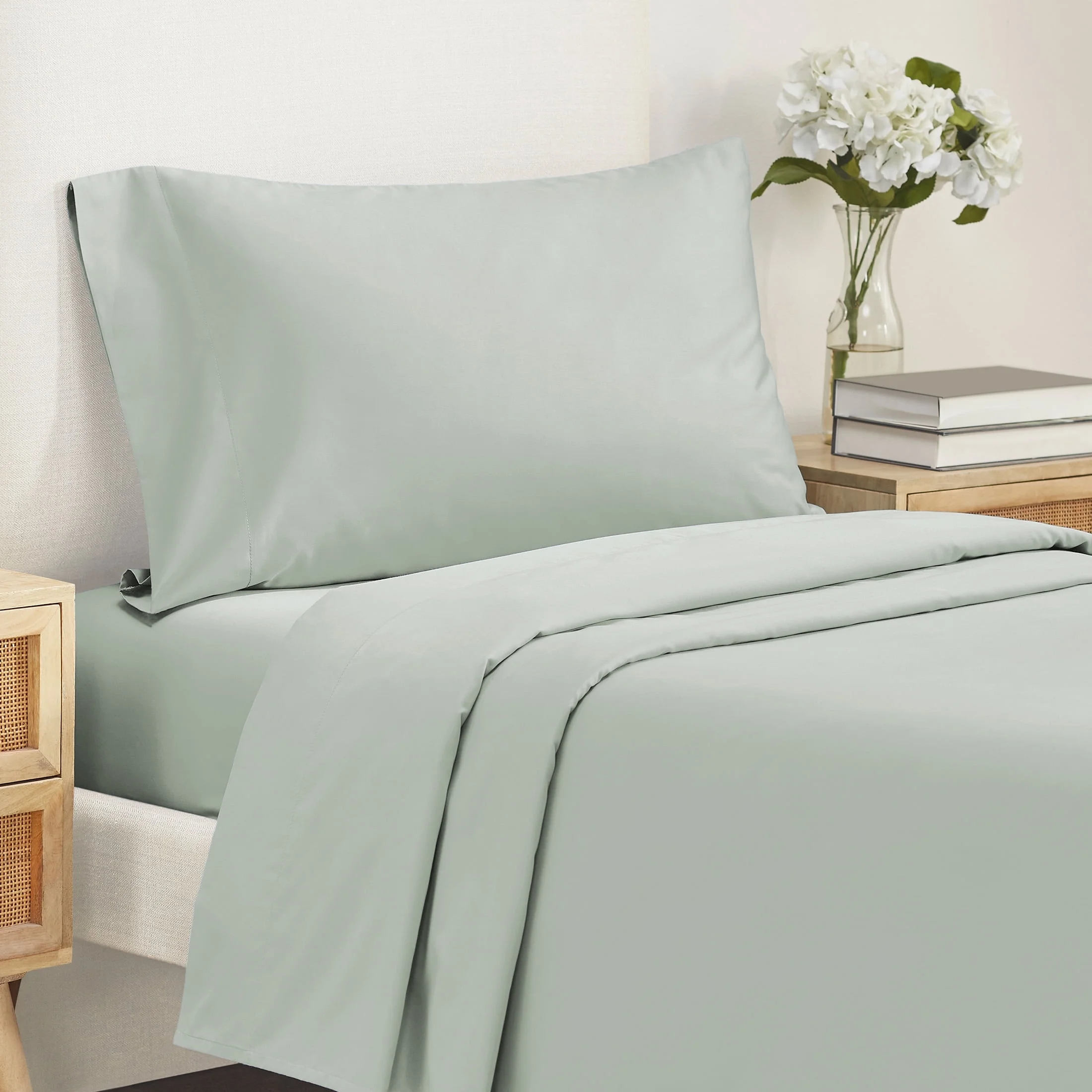 California Design Den Silver Sage Sateen Sheet Set - 500 Thread Count 3 Piece Bedding Set, 100% Pure Cotton Twin XL Bed Sheets, Wrinkle Resistant Sheets, Deep Pocket Fits Mattress 15 Inches