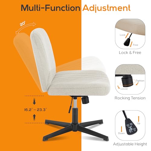 DUMOS Criss Cross Chair Legged Office Wide Comfy Desk Seat, No Wheels Armless Computer Task Seating, Swivel Vanity Home Height Adjustable