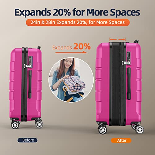 SHOWKOO Luggage Sets Expandable PC+ABS Durable Suitcase Double Wheels TSA Lock Black