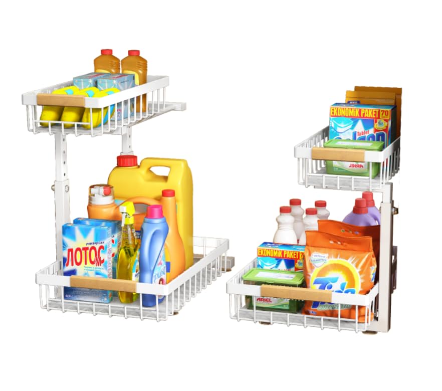 Under Sink Organizer,2 Pack Under Sink Organizers and Storage Basket, 2 Tier Metal Slide out Sink Shelf Under Cabinet Organizer Drawers for Kitchen Bathroom Pantry Home Under the Sink Organizer