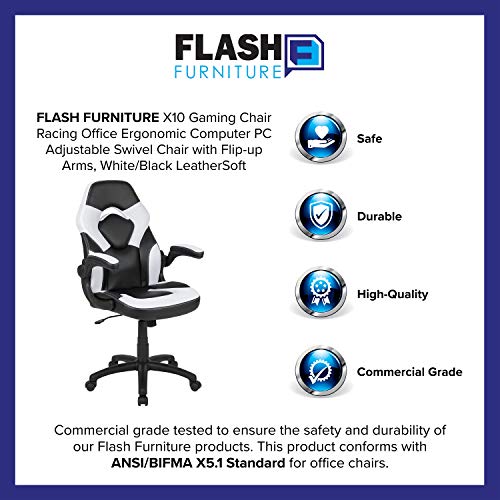 Flash Furniture X10 High-Back LeatherSoft Racing Style Gaming Chair with Flip-Up Arms, Ergonomic Padded Swivel Computer Chair, Blue/Black