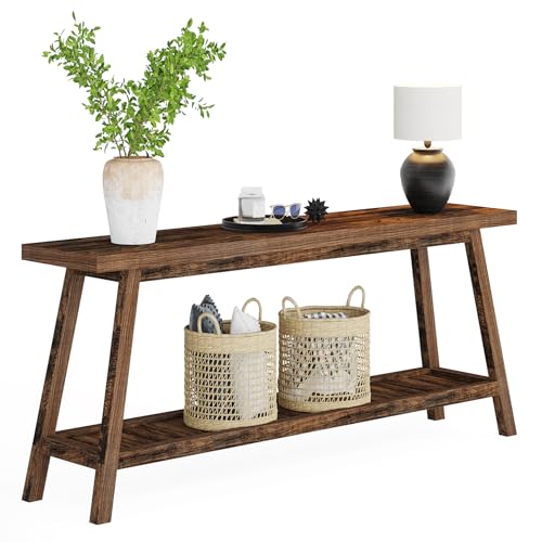 70.9 Inches Extra Long Console Table for Entryway, 2-Tier Narrow Wood Sofa Table Behind Couch, Large Sofa Table for Living Room, Rustic Brown Foyer Hallway Entry Table