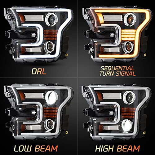 KEWISAUTO Full LED Headlights for F150 2015 2016 2017, DOT Approved LED Projector Head Lamps with Switchback DRL Dynamic Animation Sequential Turn Signal for Ford F-150 2015-2017 - 2PCS