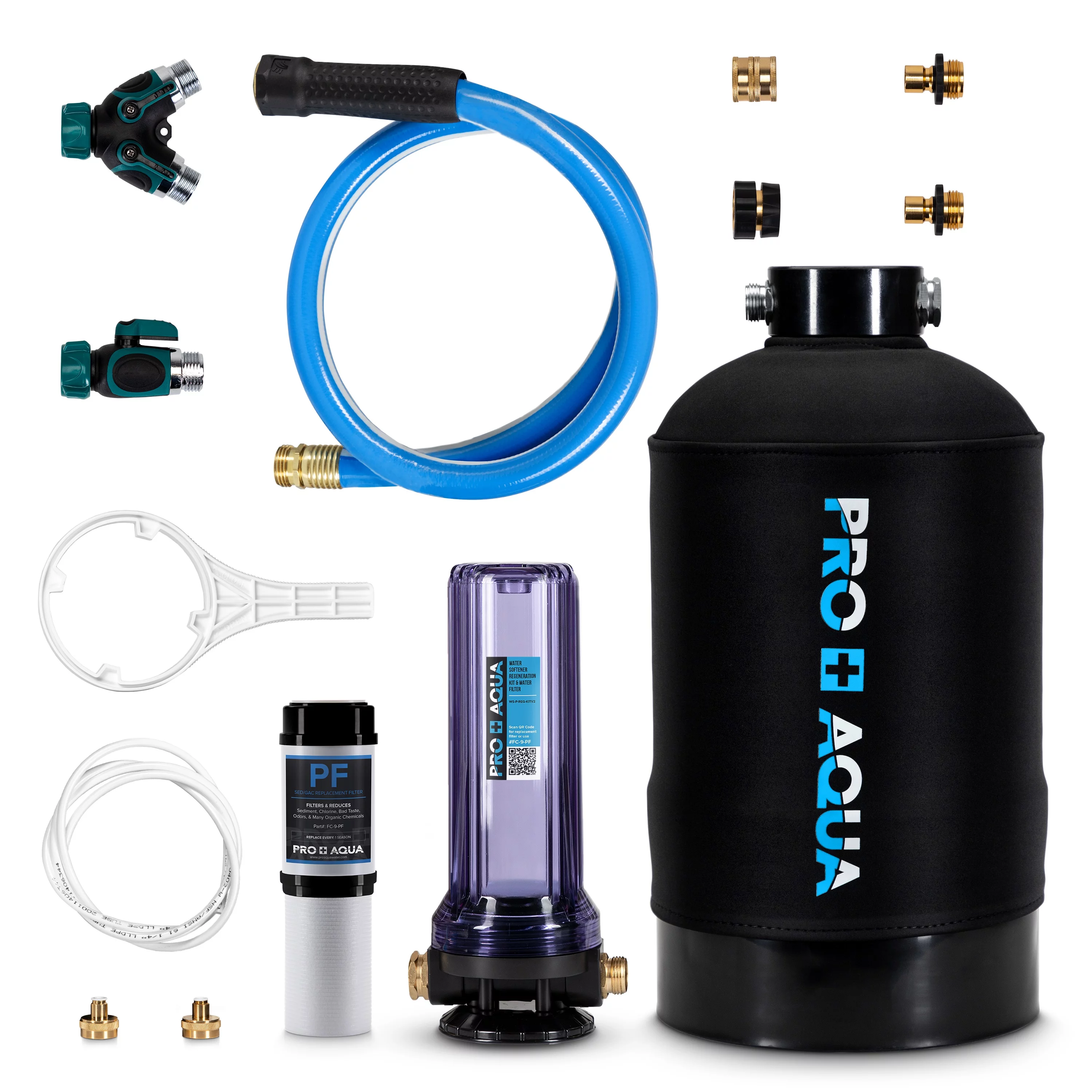 Portable RV Water Softener 16,000 Grains and Filtration System Bundle, Filter and Soften Hard Water For RV Trailers Vans