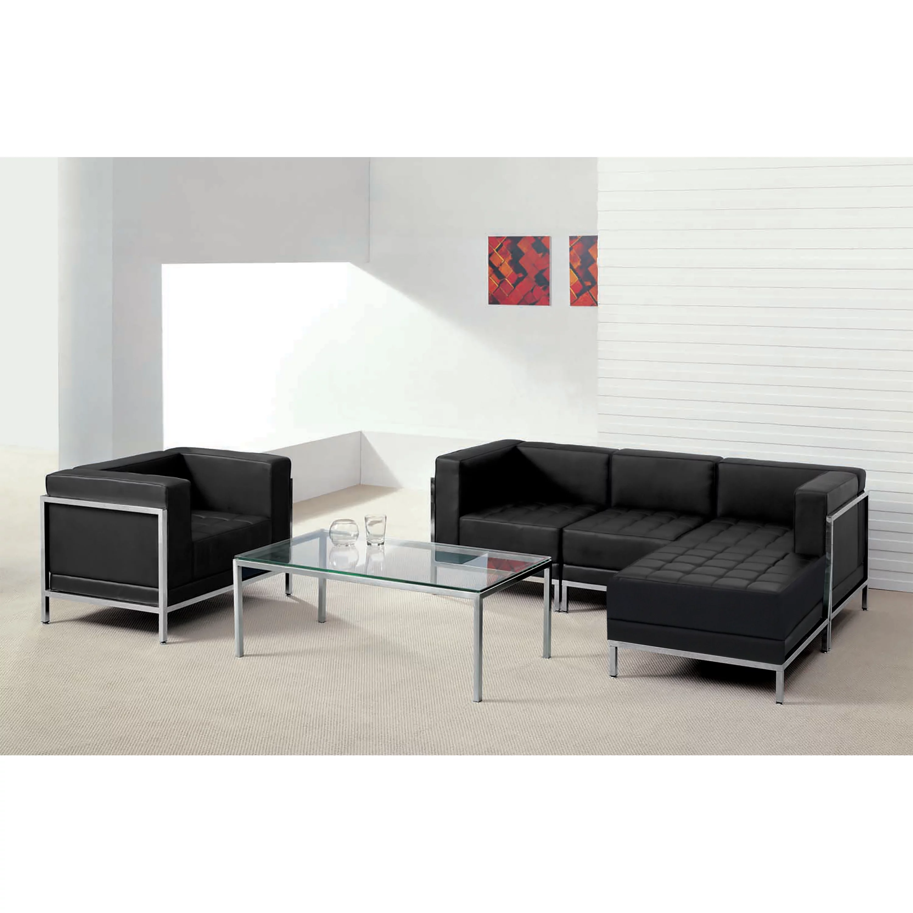 BizChair Black LeatherSoft Sectional & Chair, 5 Pieces