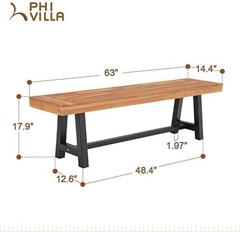 KHBIULIFE Outdoor Acacia Wood Bench  63" Long Patio Wooden Picnic Bench for 3 People  Backless Oil Finished Teak Bench for Garden  Porch  Yard