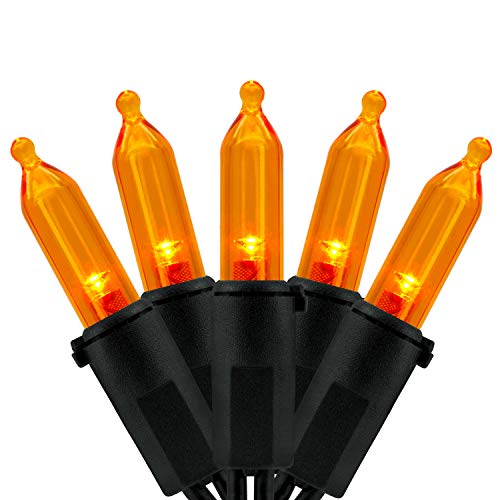 YULETIME 200 Orange LED Christmas Lights with Black Wire, Pack of 2 Strands 33 Feet 100 Lights UL Certified Holiday String Light Set