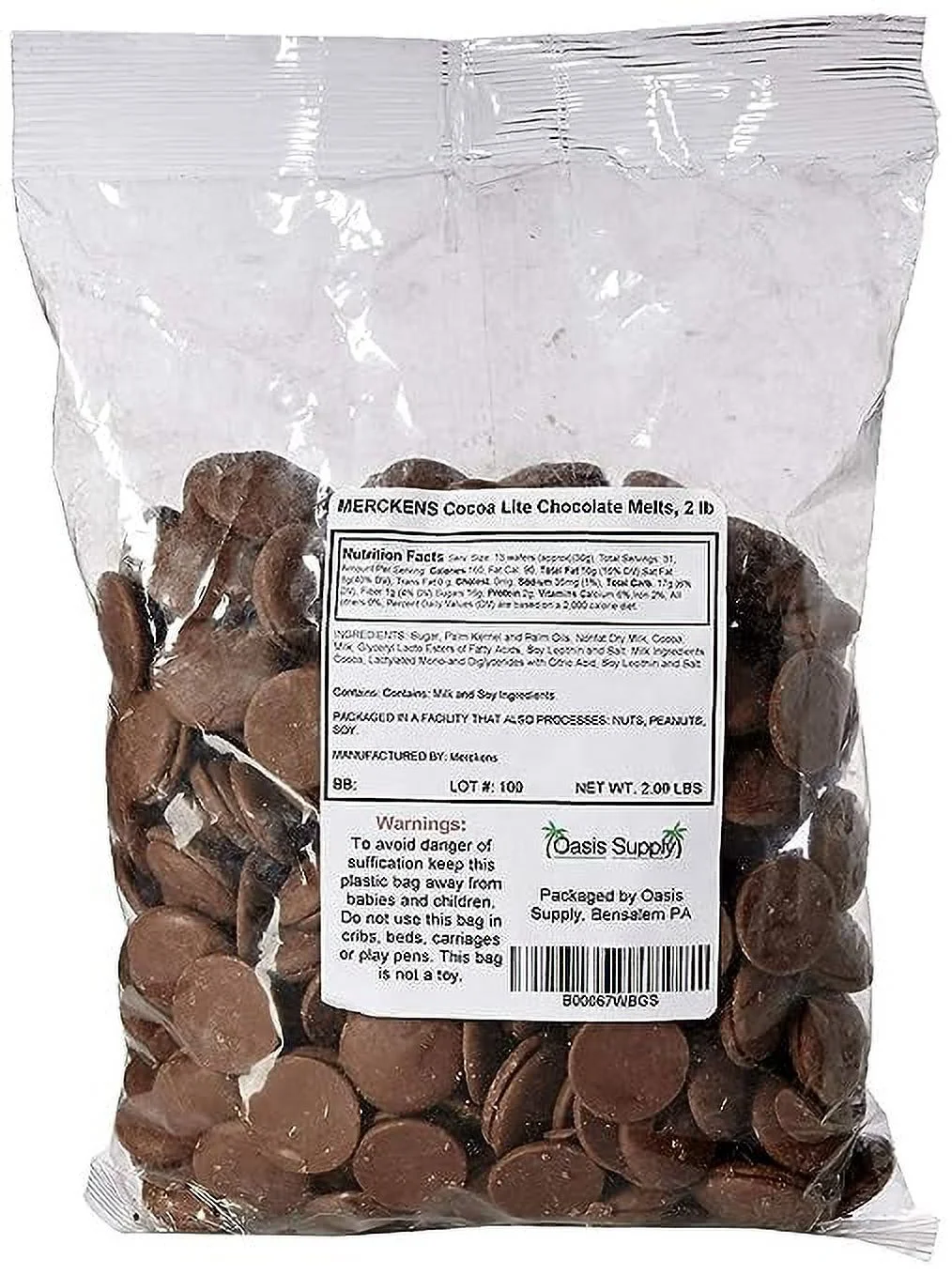 Oasis Supply, Merckens Chocolate Melts, Milk Chocolate, 2 lbs