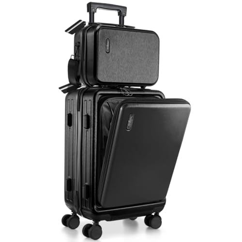 22 Inch Carry On Luggage 22x14x9 Airline Approved, Carry On Suitcase with Wheels, Hard-shell Carry-on Luggage, Durable Luggage Carry-On, Black Small Suitcase with Cosmetic Case