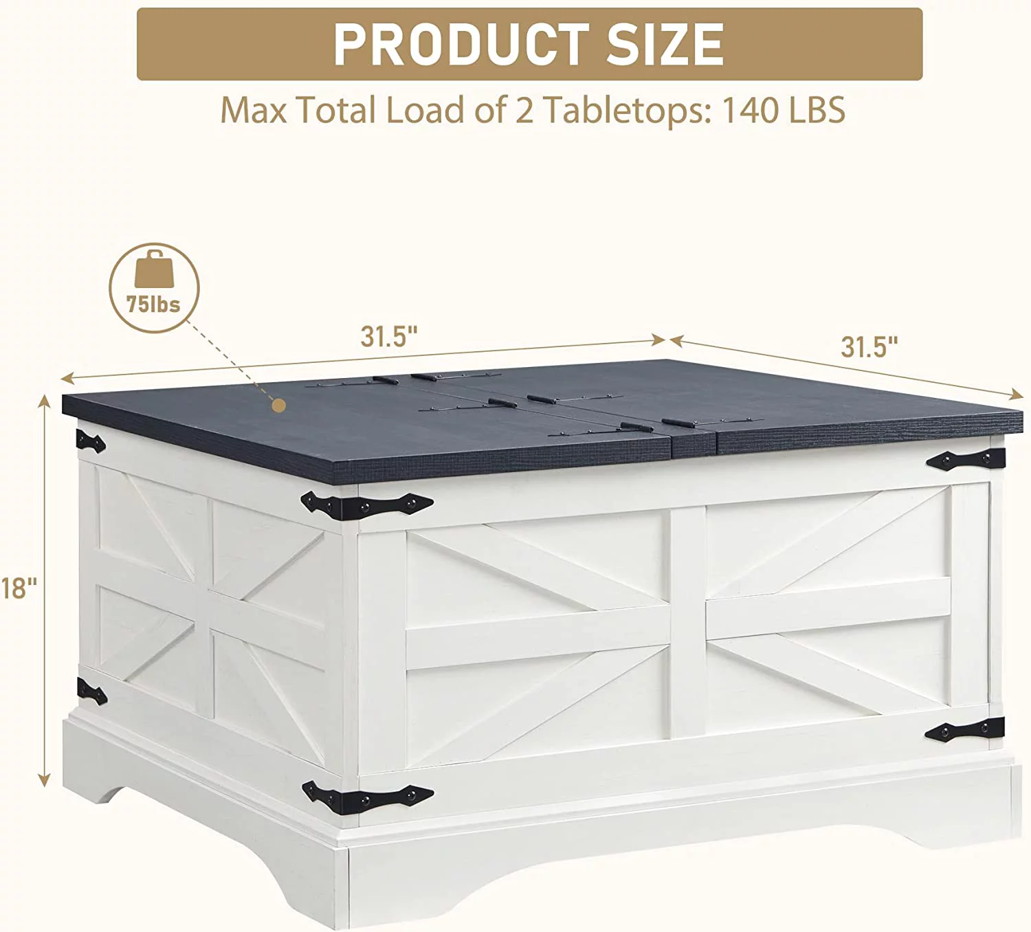 T4TREAM Farmhouse Wood Square Lift-Top Coffee Table with Storage for Living Room, White