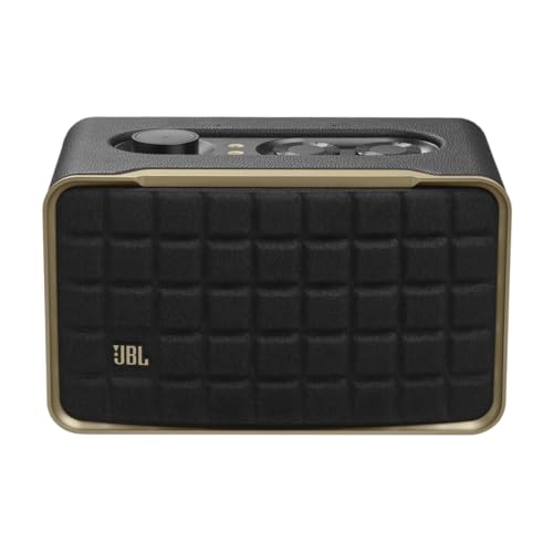 JBL Authentics 200 - Retro Style Smart Home Speaker with Built in Wi-Fi, Bluetooth and Voice Assistants, Alexa and Google Assistant, Multi-Room Playback, Automatic self tuning (Black/Gold)