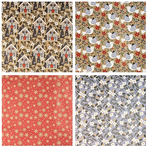 RUSPEPA Christmas Kraft Wrapping Paper - Owl, Reindeer, Christmas Ball and Text Design - 4 Rolls - 30 inches x 10 feet per Roll