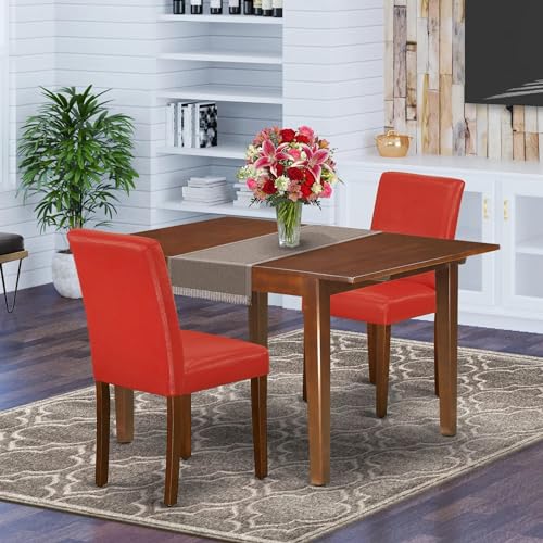 East West Furniture Norfolk 5 Piece Set includes a Rectangle Dining Room Table with Butterfly Leaf and 4 Baked Bean Faux Leather Parson Chairs, 32x54 Inch, Black