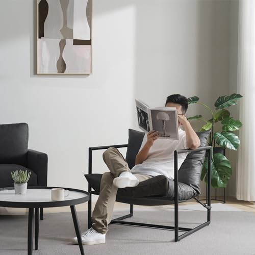 ZINUS Aidan Sling Accent Chair, Metal Framed Armchair with Shredded Foam Cushioning, Black