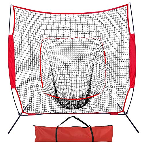 F2C 7'x7' Baseball Softball Practice Net Portable Hitting Pitching Net with Bow Frame and Carry Bag, Baseball Equipment Great for All Skill Levels,Ultimate Training Net