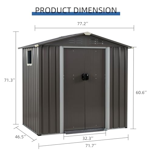 JYQAQA 5x3 FT Outdoor Garden Storage Shed, Waterproof Metal Garden Sheds with Window and Lockable Double Door, Weather Resistant Steel Tool Storage House Shed for Garden, Patio, Lawn Dark Gray