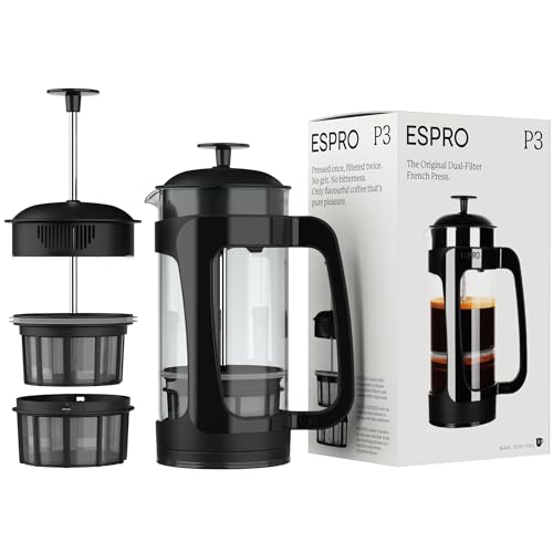 ESPRO - P3 French Press Coffee Maker – Patented Double Microfilter for Sludge and Grit Free Coffee, Black, 32 oz