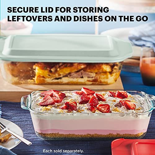 Pyrex Deep Glass Baking Dish with Plastic Lid, Deep Casserole Dish, Glass Food Container, Oven, Freezer and Microwave Safe, Clear Container, 8x8