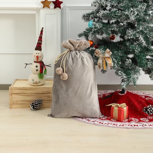 Christmas Santa Sack, Reusable Drawstring Plush Large Christmas Gift Bag for New Year Party Supplies Favors （Style A Red）