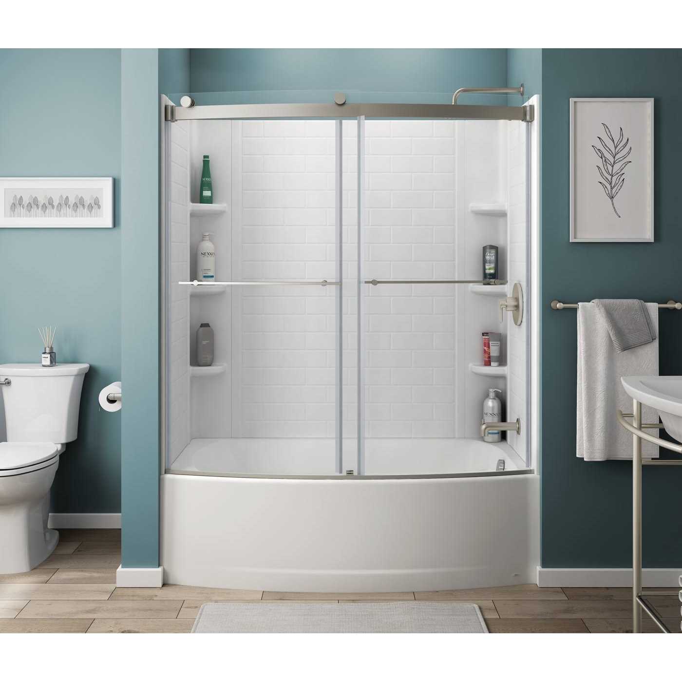 American Standard Elevate Brushed Nickel 58-in to 58-1/2-in x 59.96-in Framed Sliding Soft Close Bathtub Door AM00837400.295 - Shop Hardware Tools Online Store