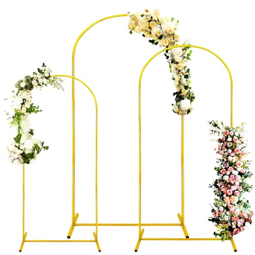 Arch Backdrop Stand Set of 3, Gold Wedding Arch Stand 7.2FT & 6.6FT & 6FT Metal Arched Backdrop stand for Birthday Party Wedding Party Decoration