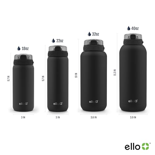 Ello Cooper 32oz Stainless Steel Water Bottle with Straw and Carry Handle, Double Walled and Vacuum Insulated Metal, Leak Proof Locking Lid with Soft Silicone Spout, Reusable, BPA Free, Yucca
