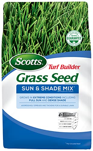 Scotts Turf Builder Grass Seed Sun & Shade Mix with Fertilizer and Soil Improver, Thrives in Many Conditions, 5.6 lbs.