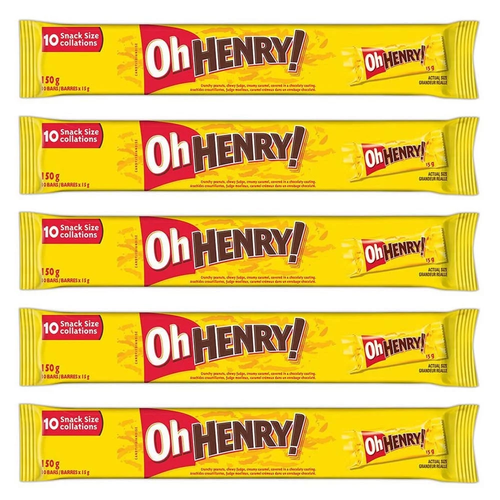 HERSHEY'S Oh Henry! Snack Size Candy bar 10ct, 5 Pack, 150g/5.3 oz., {Imported from Canada}