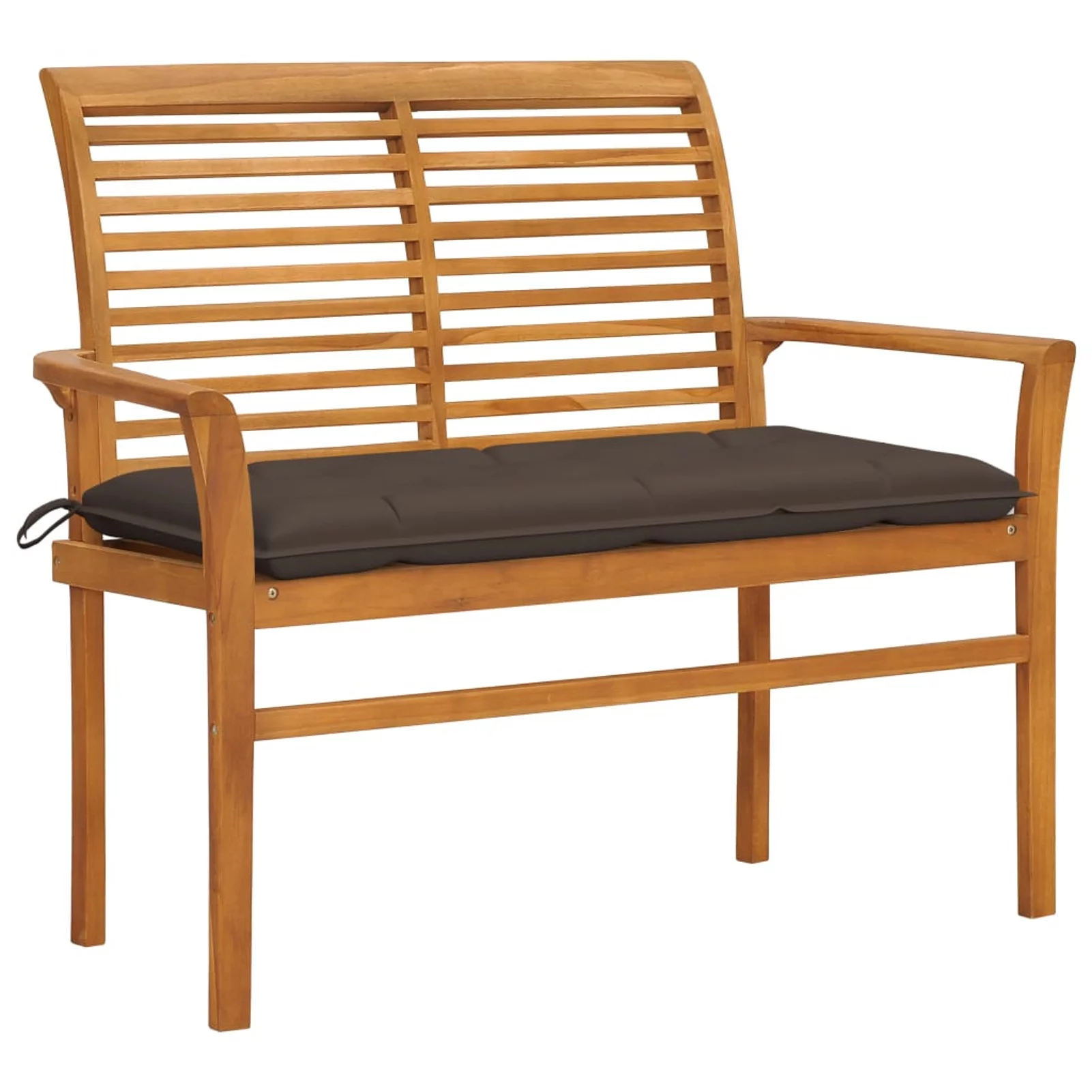 moobody Patio Bench with Taupe Cushion Teak Wood Porch Chair Garden Bench for Garden, Backyard, Balcony, Park, Terrace, Outdoor Furniture 44.1in x 21.7in x 37in