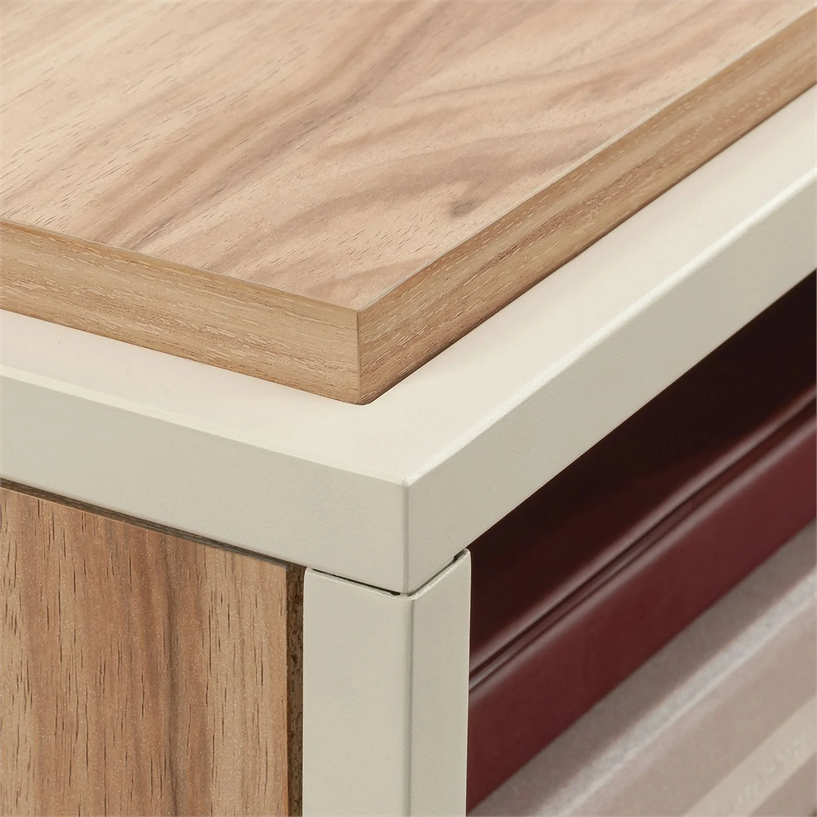 Pemberly Row Engineered Wood L-Desk in Kiln Acacia / Brown Finish