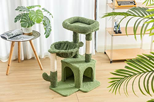 Pesofer Cat Tree, Small Cat Tower with Sisal Scratching Post and Hammock Light Gray