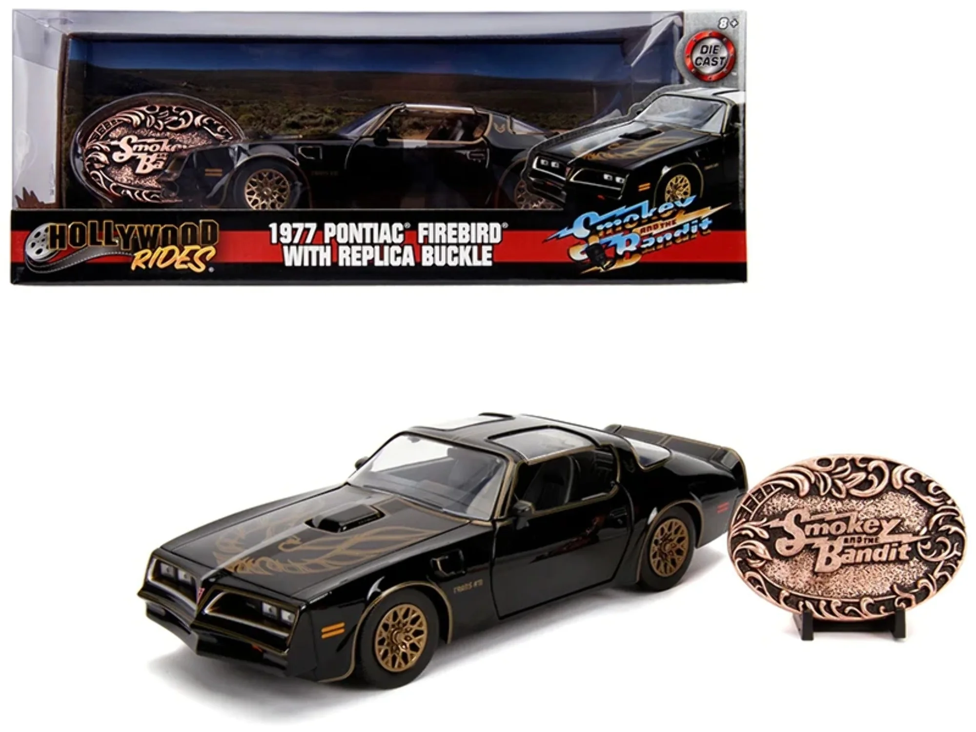 Smokey and The Bandit 1:24 1977 Pontiac Firebird Die-cast Car with Belt Buckle Coin Play Vehicles