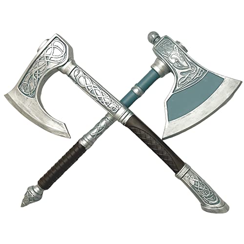 23.5 Inch Fantasy Medieval Assassin Valhalla Foam Viking Axe Set for Videogame Replica Cosplay LARP Costume Halloween