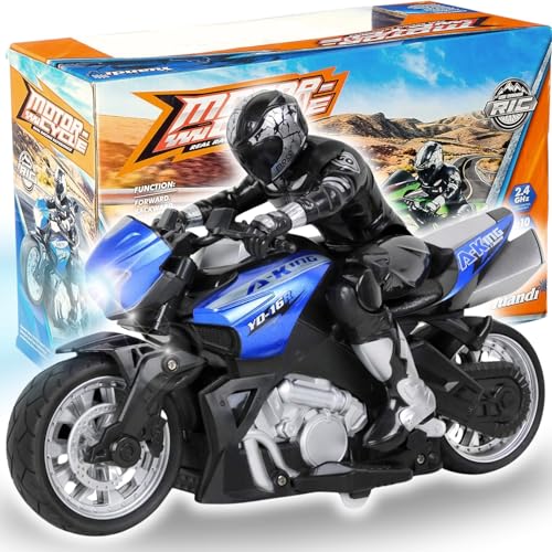 Liberty Imports 2.4G RC Remote Control Stunt Motorcycle with Riding Figure, 1:10 Scale High Speed Cross Country 360 Degree Rotation Drift Shockproof Racing Motorbike (Green)