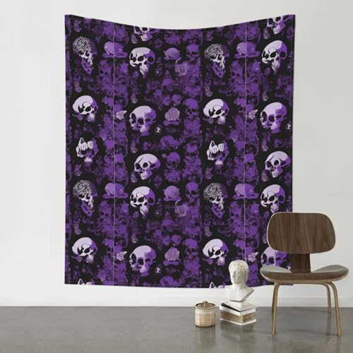 Ouyniei Purple Black Goth Spooky Printed Tapestry 60x51in Interior Wall Hanging Decorative Curtain