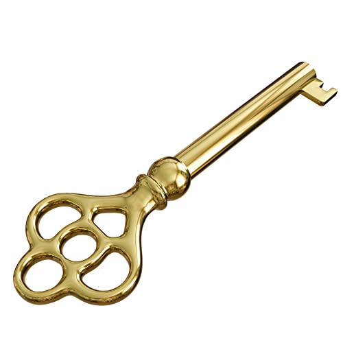 KY-3 Hollow Barrel Brass Plated Replacement Skeleton Key for Grandfather clock, Dresser Drawers, Curio Cabinets and any Other Antique Furnitures (Pack of 1)