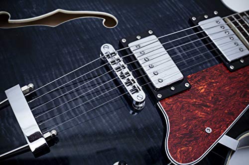 GROTE Jazz Electric Guitar Semi-Hollow Body Trapeze Tailpiece Bridge Guitar Gig Bag (Black)