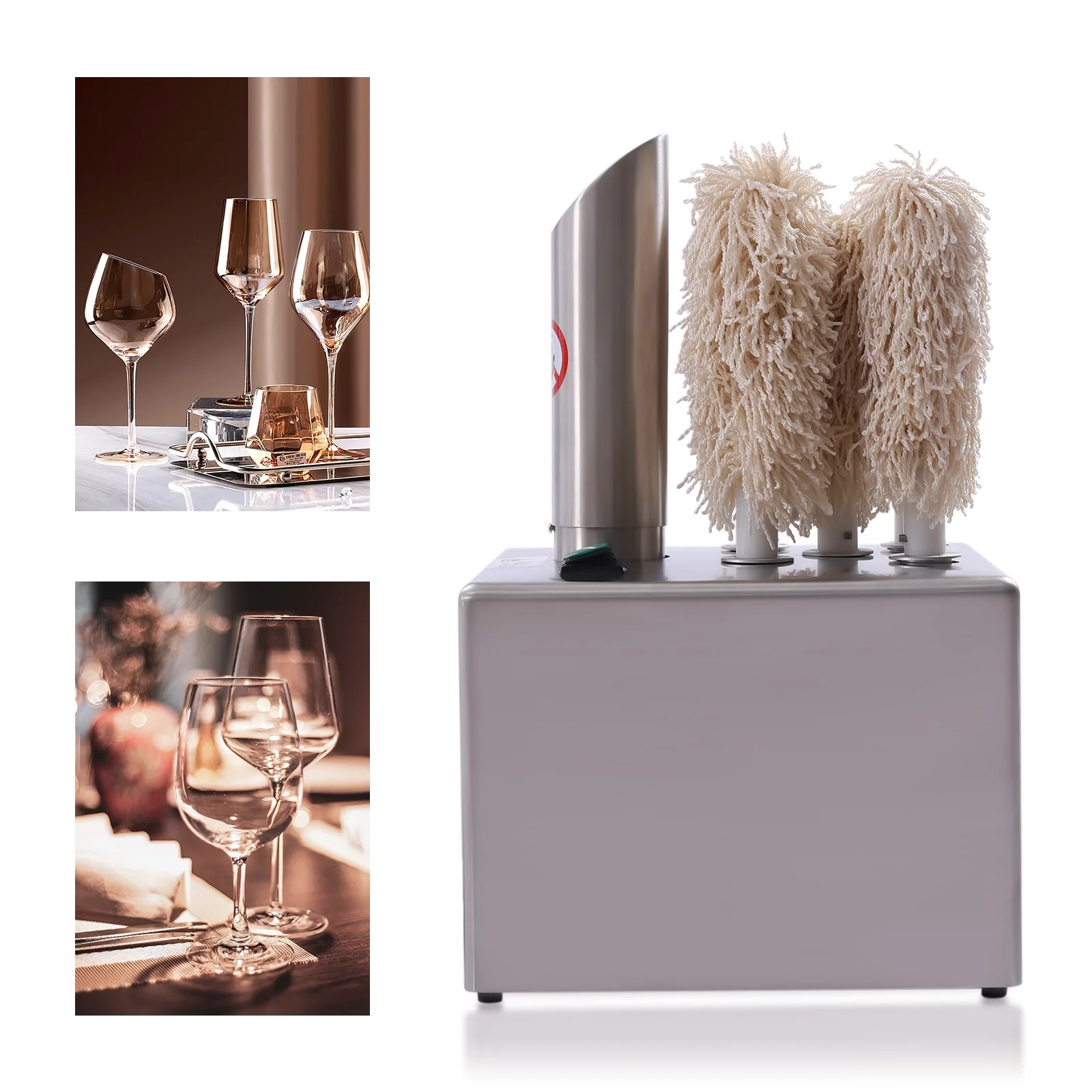 Miumaeov Electric Winery Wine Glass Polishing Machine, 5 Polishing Cloth Washers commercial glass polisher, Stainless-Steel Glassware Polishing Machine for Bar Kitchen