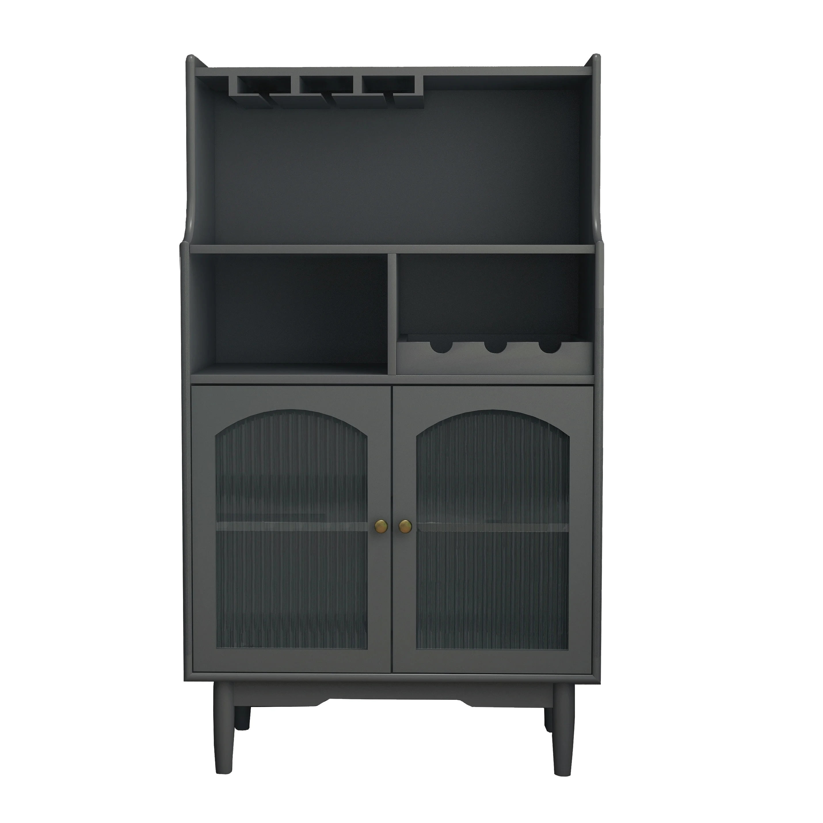 Dcenta Living Room Grey color cabinet with removable rack and glass rack, one cabinet with glass doors