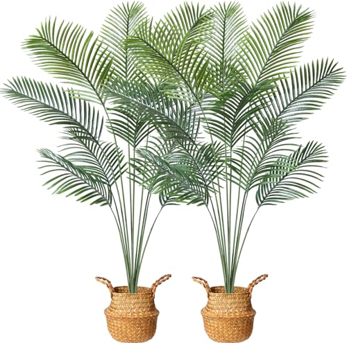 MOSADE Artificial Areca Palm Tree 6 Feet Fake Tropical Palm Plant and Handmade Seagrass Basket, Perfect Tall Faux Dypsis Lutescens for Indoor and Sheltered Outdoor Decor Home Office Porch Gift
