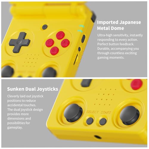 RG 34XXSP Retro Handheld Game Console Linux 3.4 inch IPS Screen 720*480 5000+ Classic Games 64G Card RG 34XXSP Retro Gaming Console Handheld 3300mAh Battery Compatible with WiFi HDMI Bluetooth Yellow