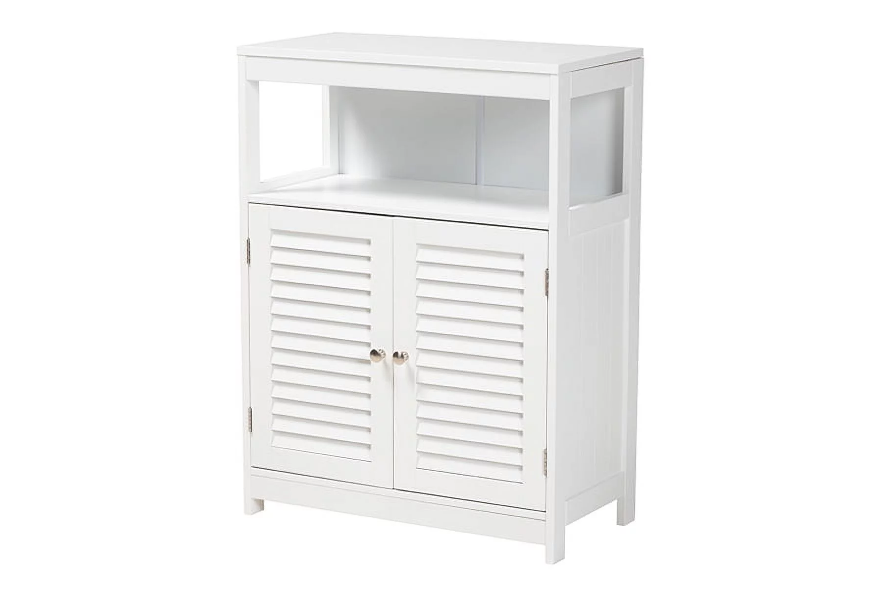 Baxton Studio Rivera Modern and Contemporary White Finished Wood and Silver Metal 2-Door Bathroom Storage Cabinet