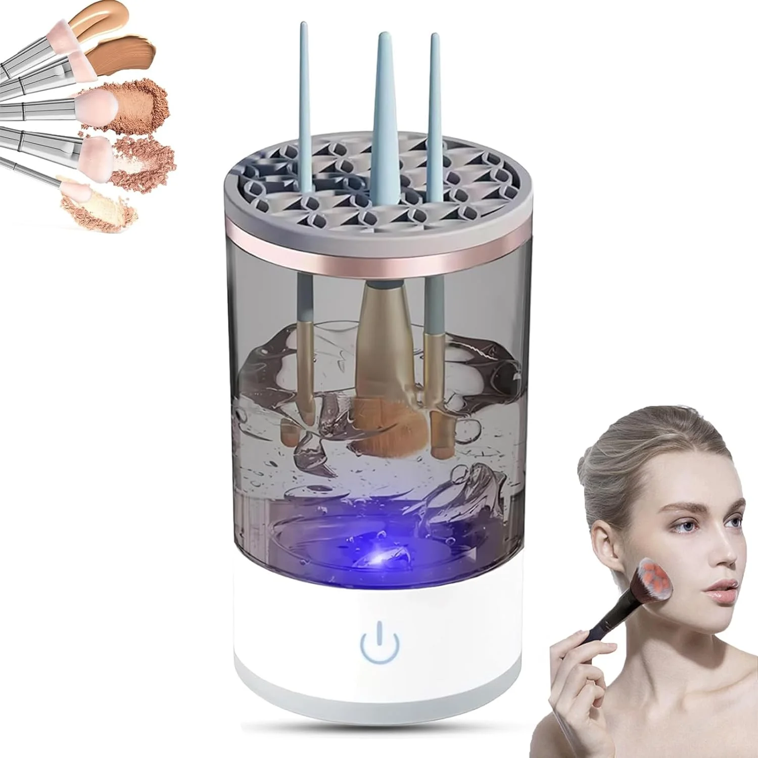 2024 New Electric Makeup Brush Cleaner,Brushly Pro Cosmetic Brush Cleaner, Brushy Makeup Brush Cleaner, Automatic Spinning Makeup Brush Cleaner for All Makeup Brushes (Black)